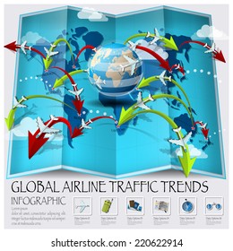 World Map Of Global Airline Traffic Trends Infographic Design Template