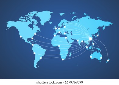 mapa mundial de mercancías de destino mundial vectores de China