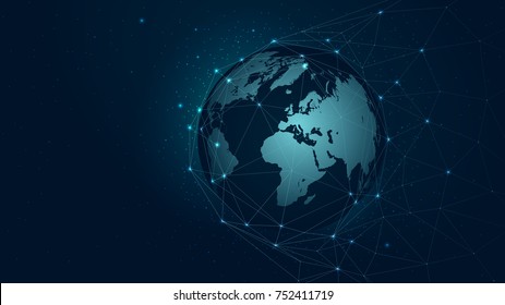 World map global network connection, vector background technology futuristic plexus