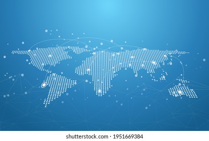 Mapa mundial. Línea y punto de conexiones de red global. ilustración de acciones.