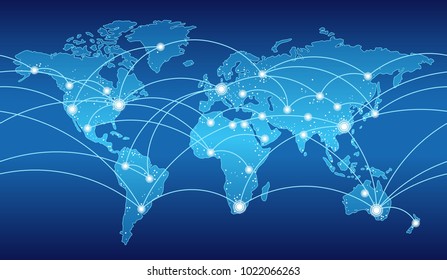 World map with global network system, vector illustration.