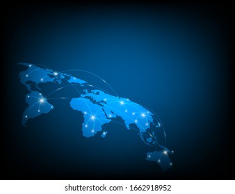  World map. Global social network and financial business . Blue. futuristic background with  Internet and technology. blue background.