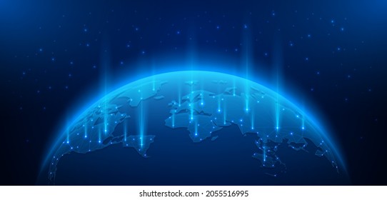 Mapa mundial de la red social global. Conexión de concepto digital. Internet y tecnología de fondo futurista con el planeta tierra