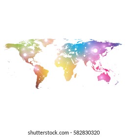 World map with global technology networking concept. Digital data visualization. Lines plexus. Big Data background communication. Scientific vector illustration telecommunication