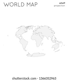 World map. Globe in Aitoff projection, plain style. Outline vector illustration.