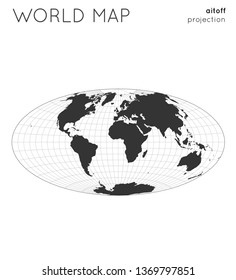 World map. Globe in aitoff projection, with graticule lines style. Modern vector illustration.