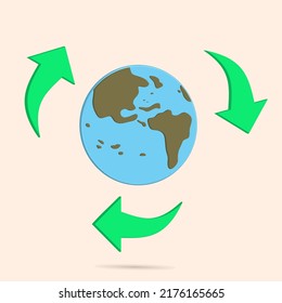 World map globe and arrow symbol as environmental symbol, vector illustration