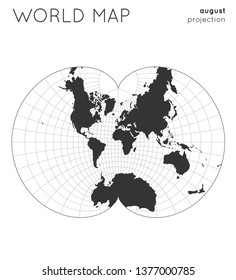 World map. Globe in August projection, with graticule lines style. Modern vector illustration.