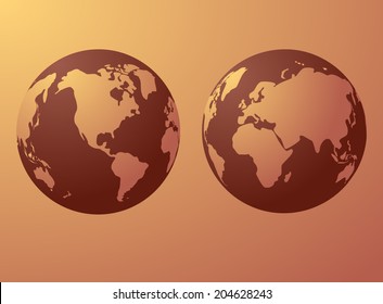 World map globe background with eastern and western hemispheres. Vector eps10