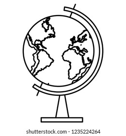 World map globe in black and white