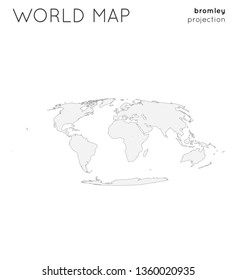 World map. Globe in Bromley projection, plain style. Outline vector illustration.
