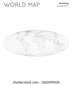 World map. Globe in Bromley projection, with graticule lines style. Outline vector illustration.