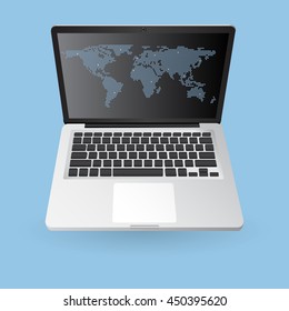 World Map Globe cloud computing concept with Web icons, Business icons and Technology icons for technology and business concept on tablet computer, Vector Illustration EPS 10.