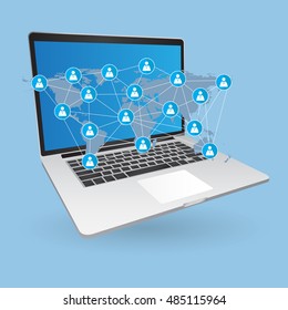 World Map Globe cloud computing concept with Web icons, Business icons and Technology icons for technology and business concept on tablet computer, Vector Illustration EPS 10.