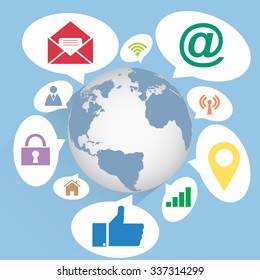 World Map Globe Community Web Icons Stock Vector (Royalty Free ...