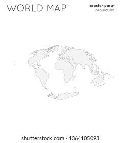 World map. Globe in craster parabolic projection, plain style. Outline vector illustration.