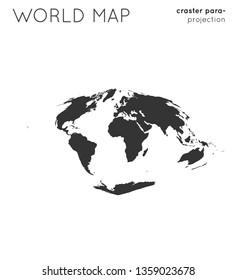 World map. Globe in crater parabolic projection, plain style. Modern vector illustration.