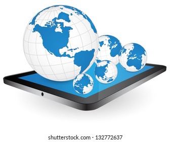 World Map Globe Detail on Tablet Screen for Technology Concept, Vector Illustration EPS 10.