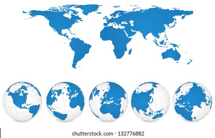 World Map and Globe Detail Vector Illustration, EPS 10.