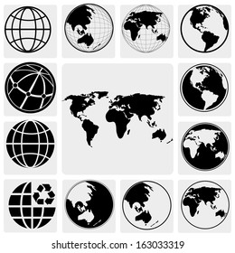 World Map and Globe Detail Vector Illustration