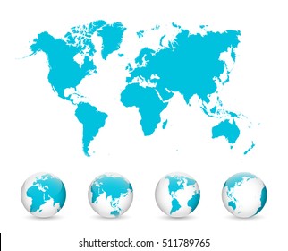 World Map and Globe Detail Vector Illustration, EPS 10.