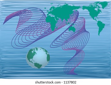 world map and globe with dynamic shapes