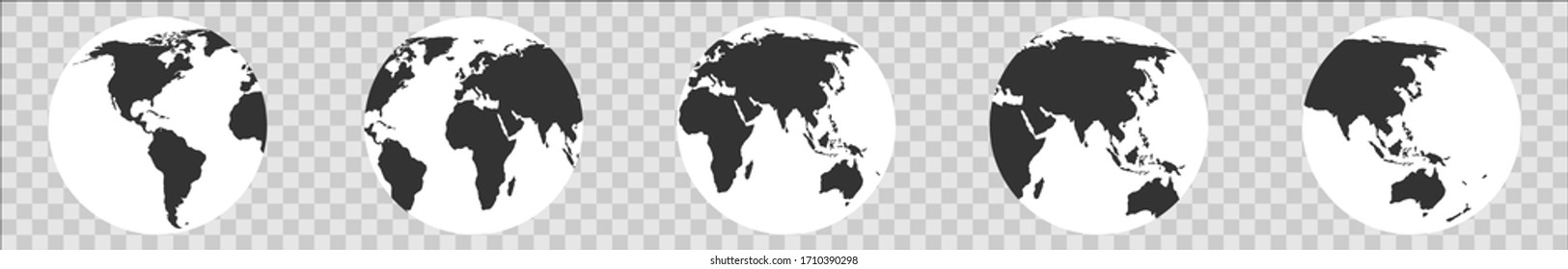 
Mapa mundial. Colección del globo terrestre. Iconos de la Tierra Negra. Ilustración del vector