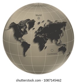 World map globe earth globus geographic coordinates brown vector