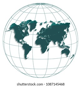 World map globe earth globus geographic coordinates white background petroleum colour vector