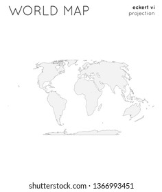 World map. Globe in Eckert VI projection, plain style. Outline vector illustration.