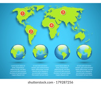 World map with globe infographic template vector illustration