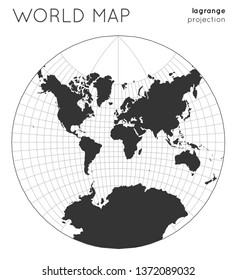 World map. Globe in lagrange projection, with graticule lines style. Modern vector illustration.