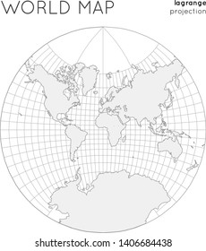 World map. Globe in Lagrange projection, with graticule lines style. Outline vector illustration.