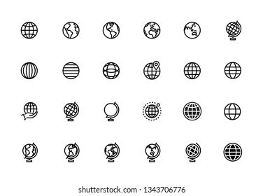 World Map, Globe, Longitude, Latitude, Earth, Editable Stroke Line Icons. Premium Quality Pictogram.