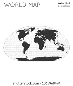 World map. Globe in loximuthal projection, with graticule lines style. Modern vector illustration.