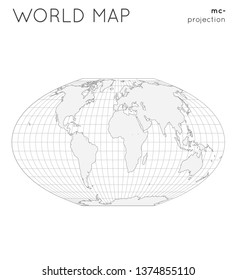 World map. Globe in McBryde-Thomas flat-polar quartic projection, with graticule lines style. Outline vector illustration.