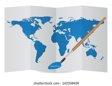 World Map Globe on the Paper from Drawing by Paint Brush, Vector Illustration EPS 10.
