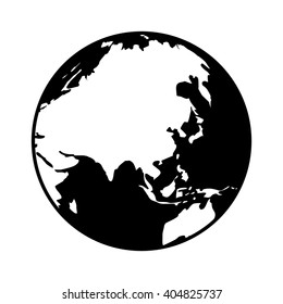 World map globe or planet earth showing Asia flat vector icon for apps and websites