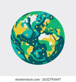 World map with Globe in Retro Style Drawing. Hand-drawn Earth Globe Sketch. Hand Drawn Colorful Flat Illustration of Our Blue Planet icon. Simplified Globe Representation Earth's Continents and Oceans
