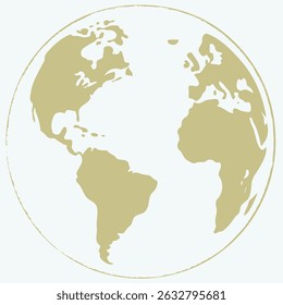 World map with Globe in Retro Style Drawing. Hand-drawn Earth Globe Sketch. Hand Drawn Colorful Flat Illustration of Our Blue Planet icon. Simplified Globe Representation Earth's Continents and Oceans