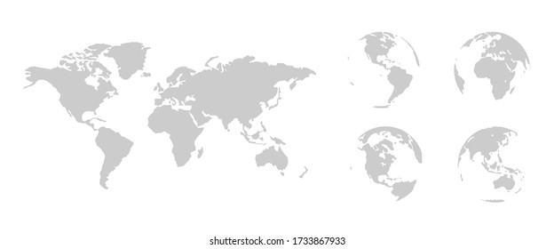 World map globe set in flat. Geography isolated vector illustration