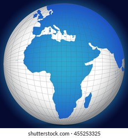 World map globe with shadow on a blue background