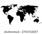 World map. Globe similar worldmap icon. Travel worldwide, map silhouette backdrop. Black blank vector silhouette world map