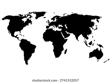 World map. Globe similar worldmap icon. Travel worldwide, map silhouette backdrop. Black blank vector silhouette world map