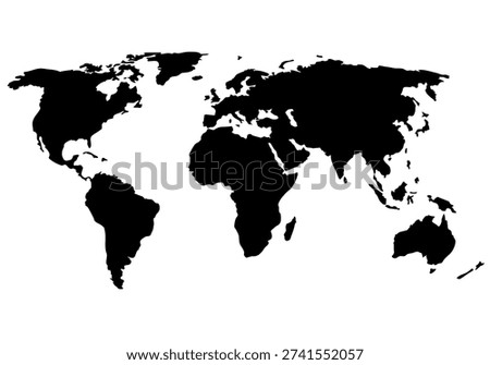 World map. Globe similar worldmap icon. Travel worldwide, map silhouette backdrop. Black blank vector silhouette world map