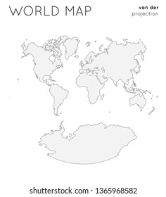 World map. Globe in van der Grinten projection, plain style. Outline vector illustration.