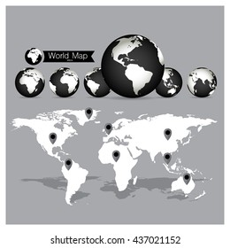 World Map and Globe, vector illustration.