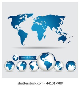 World Map and Globe, vector illustration.