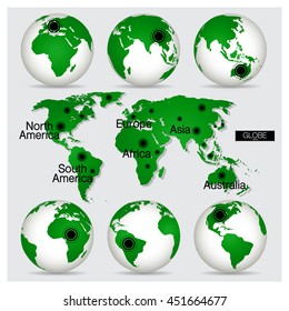 World Map and Globe, vector illustration.