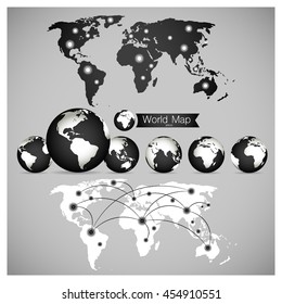 World Map and Globe, vector illustration.